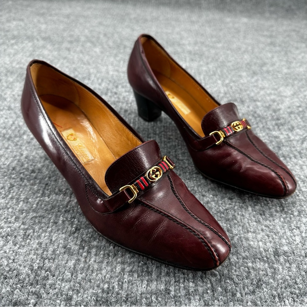 Vintage Gucci Pumps Womens Sz 37 B US‎ 6.5 Horsebit Classic Burgundy